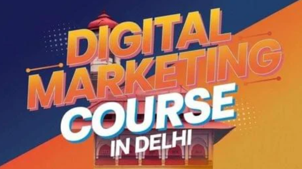 Students in Delhi learning digital marketing skills after 12th grade in a classroom with laptops and online marketing graphics