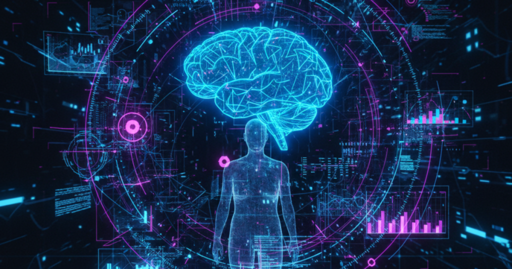 Artificial intelligence brain analyzing human identity data in the digital economy