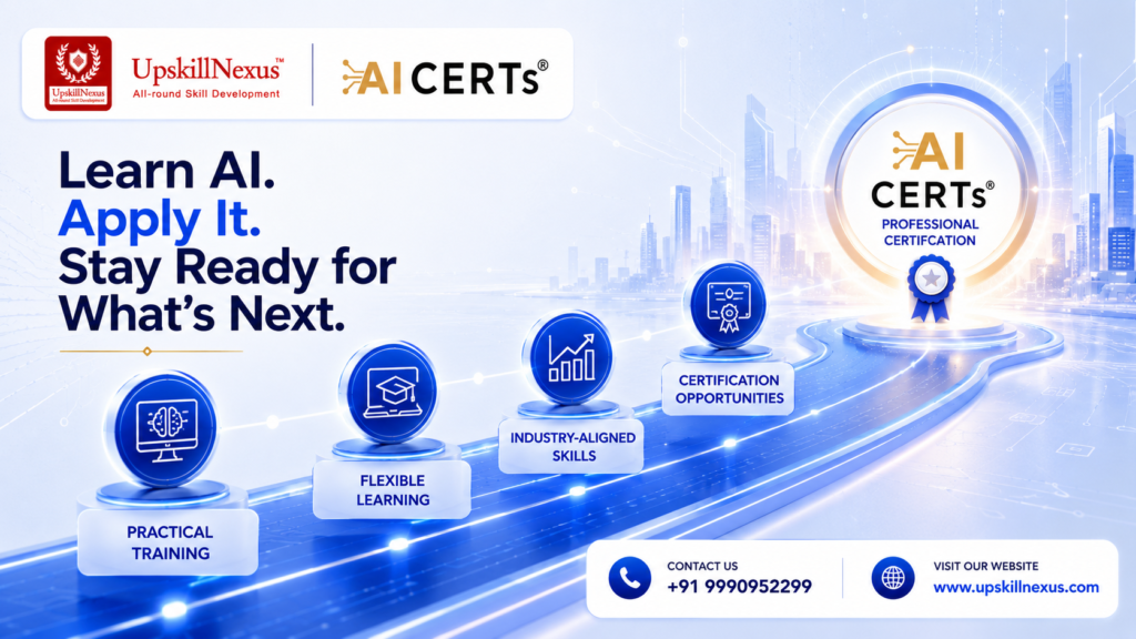 AI learning pathway from practical training and flexible learning to industry-aligned skills and certification opportunities
